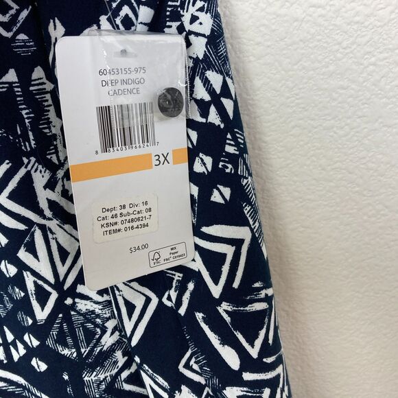 Erika NWT Womens Button Front Shirt Size 3X Blue White Geometric Shoulder Detail - Picture 8 of 10